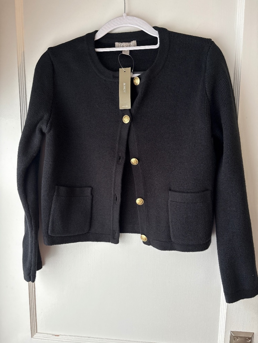 JCrew Emilie patch pocket sweater lady jacket, Black, Sz XS, NWT